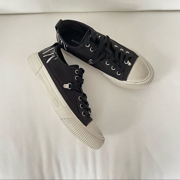 ⭕️ ALL SAINTS Sneakers Black Low Top Designer 9 39 - Picture 3 of 7
